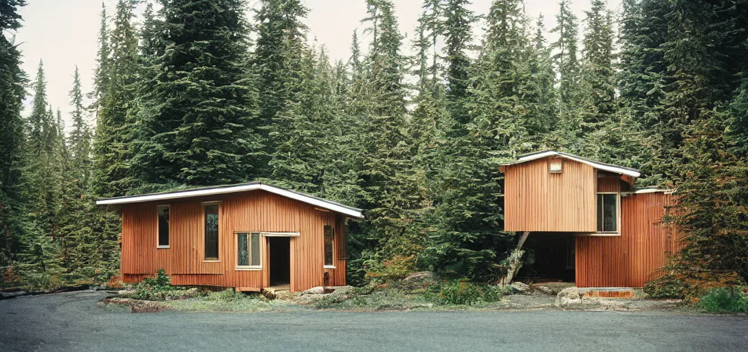 Image similar to cascadian house. photographed by wes anderson on fujinon premista 1 9 - 4 5 mm t 2. 9. portra 8 0 0.