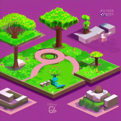 Prompt: beautiful isometric garden, trees and plants, futuristic, ideal