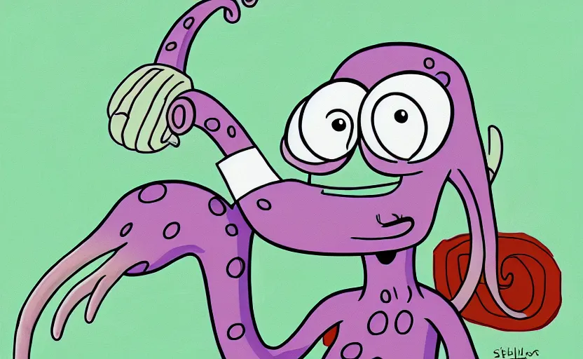 Image similar to squidward by stephen hillenburg, digital painting