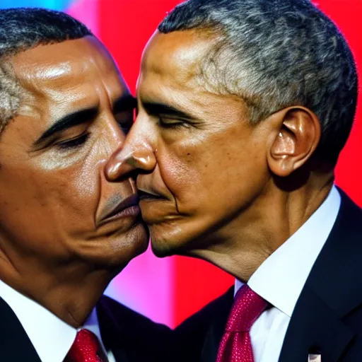 Image similar to obama kissing trump, 4k photo, detailed, closeup