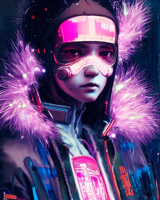 Prompt: detailed portrait Neon cleaner Girl, cyberpunk futuristic neon, reflective puffy coat, decorated with traditional Japanese ornaments by Ismail inceoglu dragan bibin hans thoma greg rutkowski Alexandros Pyromallis Nekro Rene Maritte Illustrated, Perfect face, fine details, realistic shaded, fine-face, pretty face