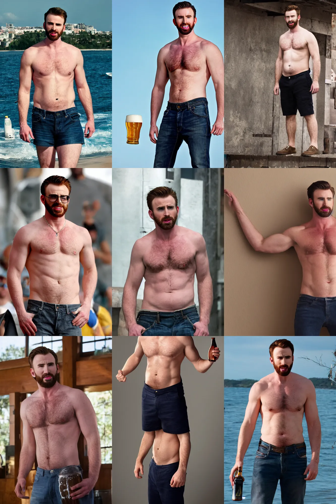 Prompt: chris evans with a beer belly, masculine, 4 k hd