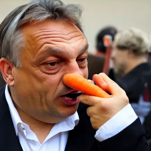 Image similar to viktor orban eating a carrot