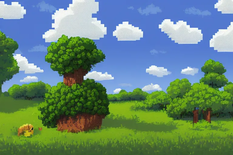 Image similar to landscape, summer, morning, beautiful cloud, quiet, no people, trending on artstation, trending on deviantart, pixelart, pixelperfect, pixel art, pixel, color limit, nearest neighbor, hard edges, art of Kirokaze pixel, art of Regular FHC, art of Pixel Jeff Franek, art of Aaron Hain, art of kryssalian