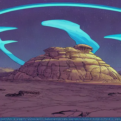 Image similar to western sci - fi planet in the style of moebius