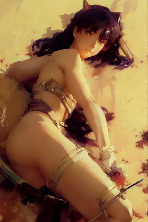 Image similar to anime body pillow, portrait dnd, painting by gaston bussiere, craig mullins, greg rutkowski, yoji shinkawa