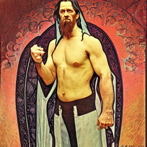 Prompt: portrait of the undertaker from the wwe by alphonse mucha