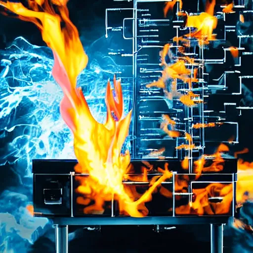 Image similar to posterized image of science equipment on fire