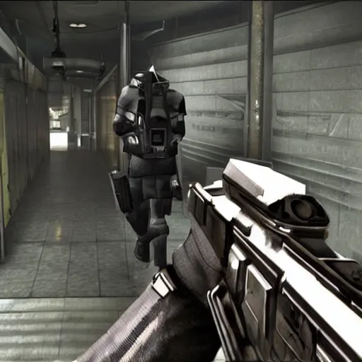 Image similar to Metrocop from Half-Life 2, armed with a USP pistol