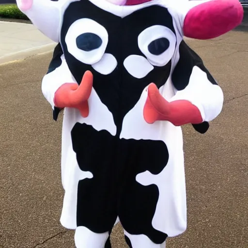 Prompt: wearing cow costume, craigslist photo