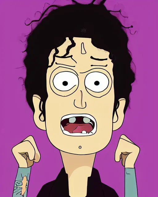 Image similar to portrait of michael jackson in the style of justin roiland. cinematic lighting. style of rick & morty. photographic, photography. by justin roiland