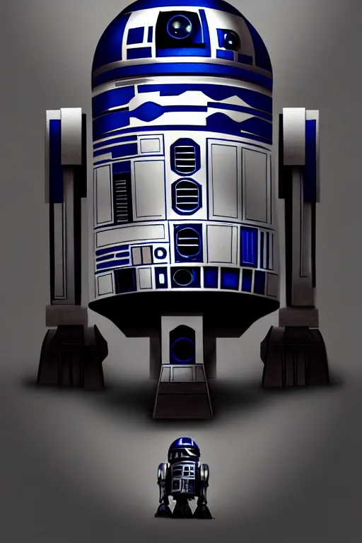 Prompt: a portrait of r 2 d 2 as a human, grim - lighting, high - contrast, intricate, elegant, highly detailed, digital painting, artstation, concept art, smooth, sharp focus, illustration