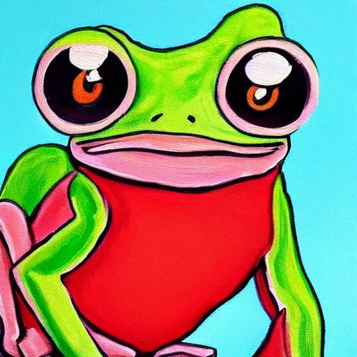 Prompt: a painting of a frog in high clothes
