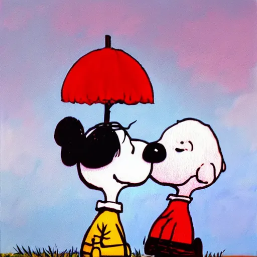 Prompt: Charlie Brown and Snoopy, oil paint