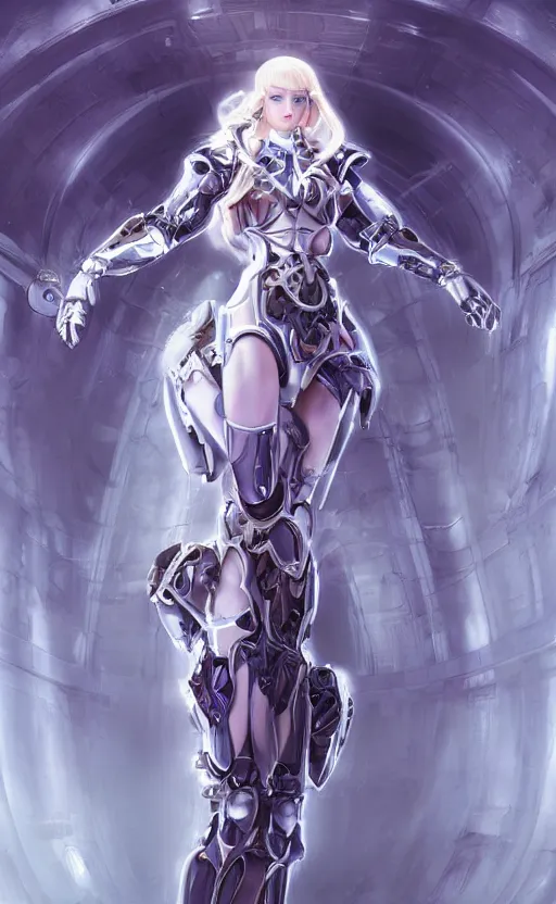 Prompt: Alluring Elf Princess knight, ((((Futuristic Cyborg goddes))), she is inside of a cryogenic capsule. By Frank Lloyd Wright, by Rembrandt (1667), concept art, inrincate, sharp focus, digital painting, unreal engine, cgsociety, neoclassical, mech, robot, fractal flame, cinematic, overwatch skin, highly detailded