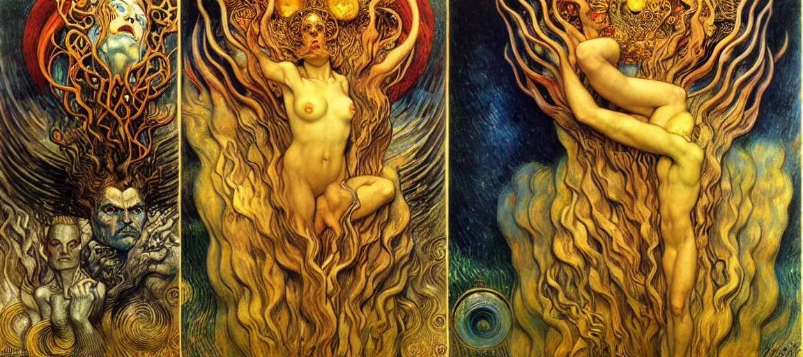 Image similar to Divine Chaos Engine by Karol Bak, Jean Delville, William Blake, Gustav Klimt, and Vincent Van Gogh, symbolist, visionary