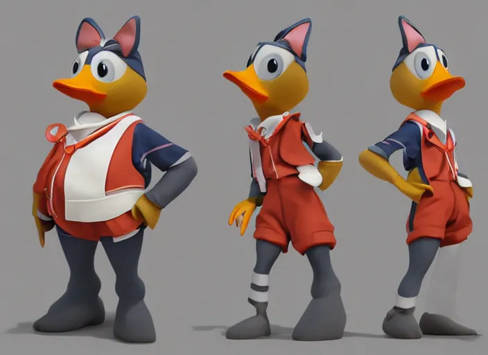 Prompt: award - winning detailed concept art of a cute iconic anthropomorphic duck character wearing a sailor suit. art by wlop on bcy. net, realistic. detailed feathers, art by cheng yi. artstationhd, artgerm, 3 dcg, pixar zootopia. 3 d rendering, high quality model sheet, donald. model sheet detailed