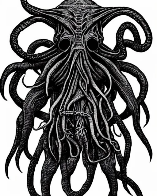 Image similar to cthulhu straitjacket!! black ink on paper, trending on artstation, beautiful, intricate, detailed