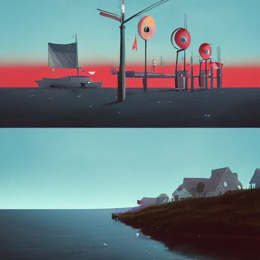 Image similar to yachting club by simon stalenhag