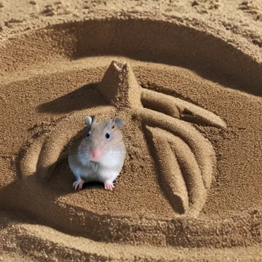 Image similar to Photo of a hamster making a big sandcastle, highly-detailed 4K award-winning