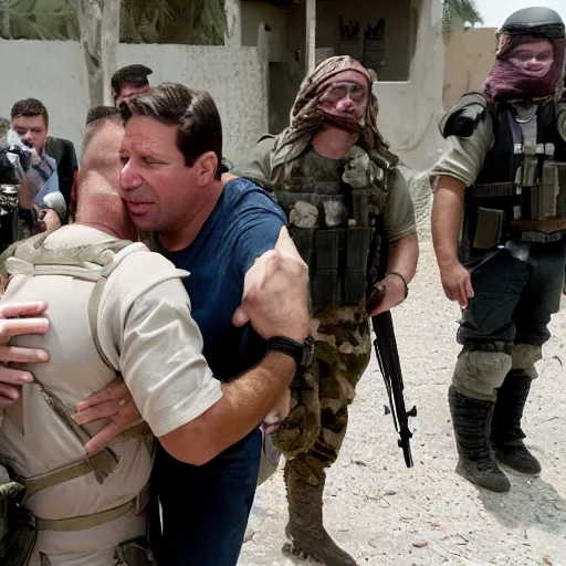 Prompt: Ron DeSantis taken captive by ISIS terrorists, 35mm photograph