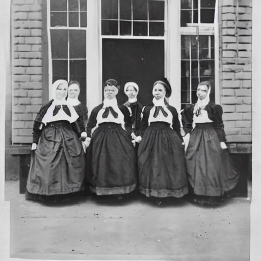 Image similar to victorian maids wearing uniforms made of plastic