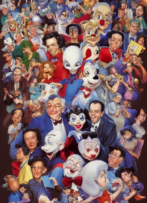 Image similar to portrait of Animaniacs in Society (1989), highly detailed, centered, solid color background, digital painting, artstation, concept art, smooth, sharp focus, illustration, artgerm, donato giancola, Joseph Christian Leyendecker, Les Edwards, Ed Repka, WLOP, Artgerm