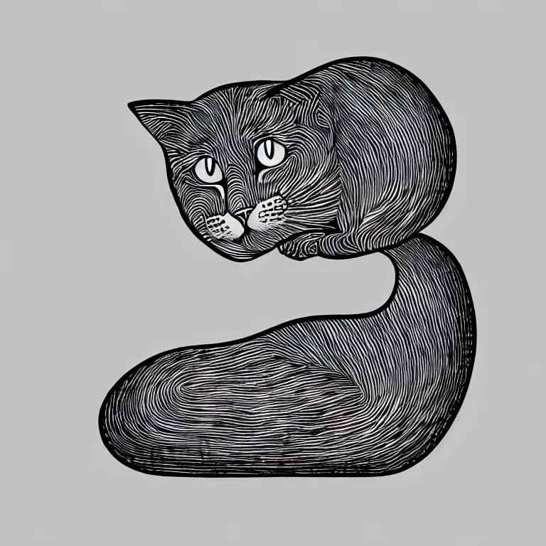 Prompt: a curled up cat illustration, sticker, trending on art station, minimal, sharp, satisfying, 8 k