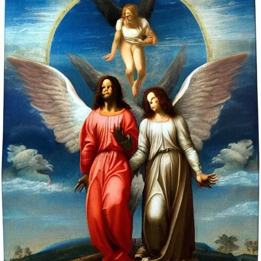 Prompt: 2 pack shakur an angel floating in the sky renaissance painting