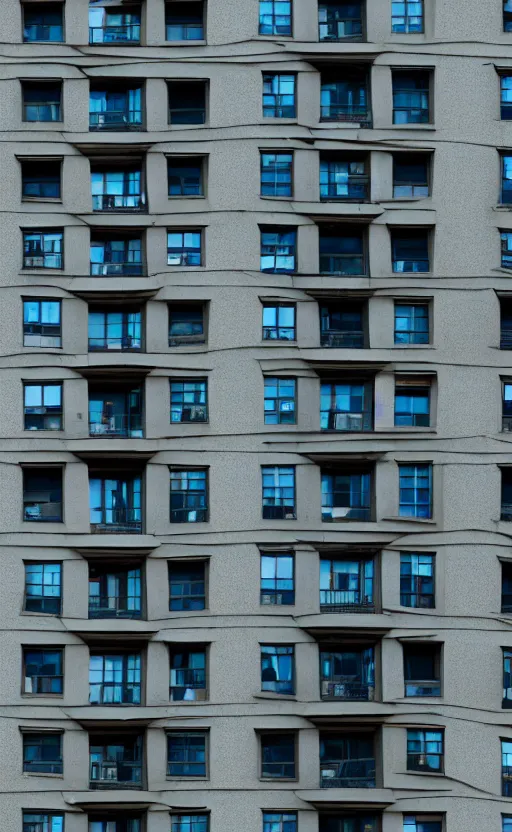 Image similar to giant monster with apartment in its chest, humans looking out from the windows embedded in the monster's chest, living apartment building, apartment building in the shape of a monster, monster made of apartment building