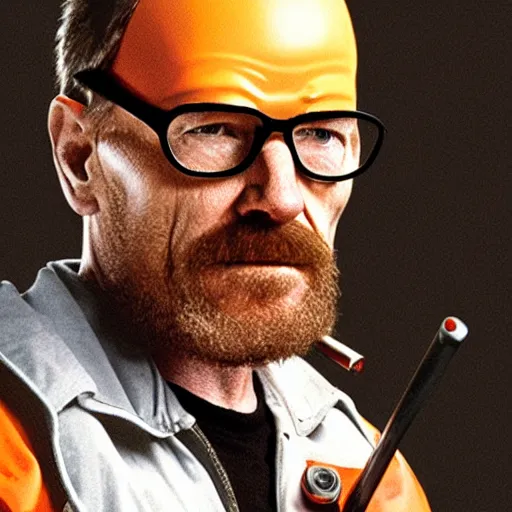 Prompt: Bryan Cranston as Gordon Freeman, holding a crowbar, still from a movie