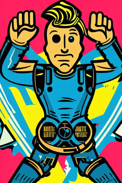 Image similar to fallout 7 6 retro futurist illustration art by butcher billy, sticker, colorful, illustration, highly detailed, simple, smooth and clean vector curves, no jagged lines, vector art, smooth andy warhol style