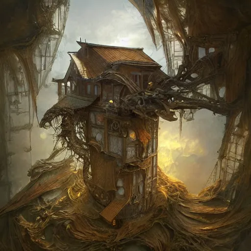 Image similar to person made of windows and doors and a roof, complete house with Central nervous,background fine lines by ellen jewett, tomasz alen kopera and Justin Gerard