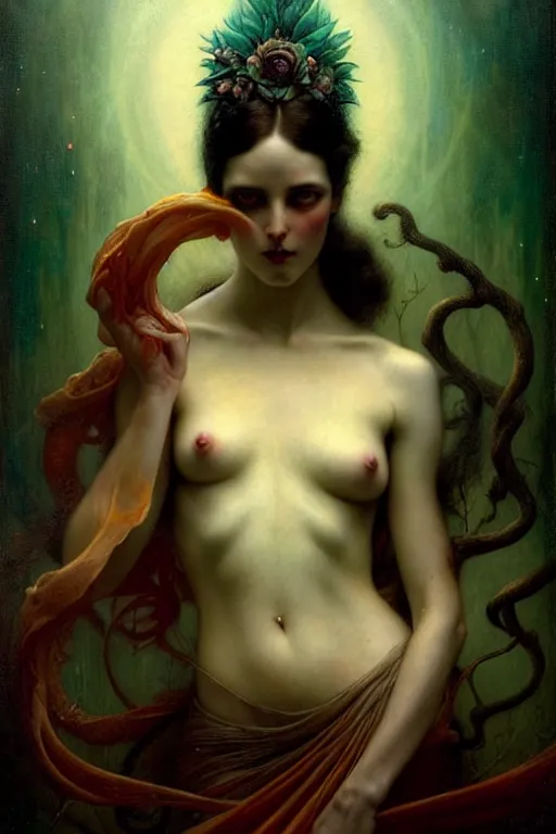 Prompt: life exists at the edge of chaos infected by night by tom bagshaw in the style of a modern gaston bussiere, alphonse muca, victor horta, steichen. anatomically correct. extremely lush detail. masterpiece. melancholic scene infected by night. perfect composition and lighting. sharp focus. high contrast lush surrealistic photorealism.