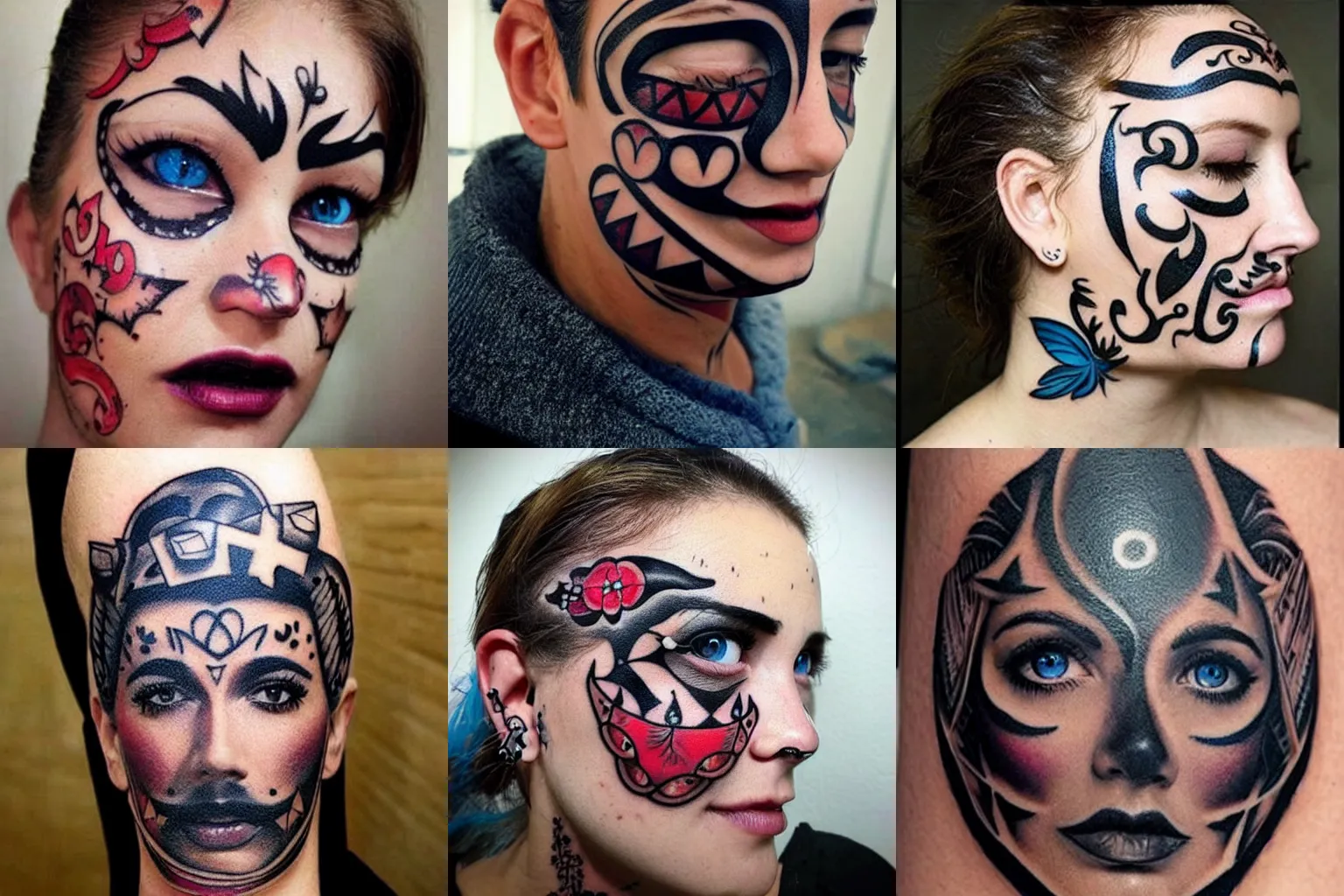 Prompt: most amazing face tattoo