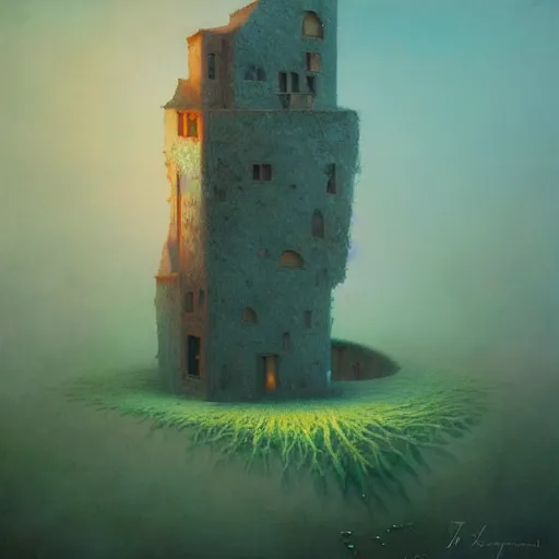 Image similar to dreams of splendor by zdzislaw beksinski and gediminas pranckevicius and tiffany bozic, cold hues, warm tone gradient background, concept art, beautiful composition, digital painting