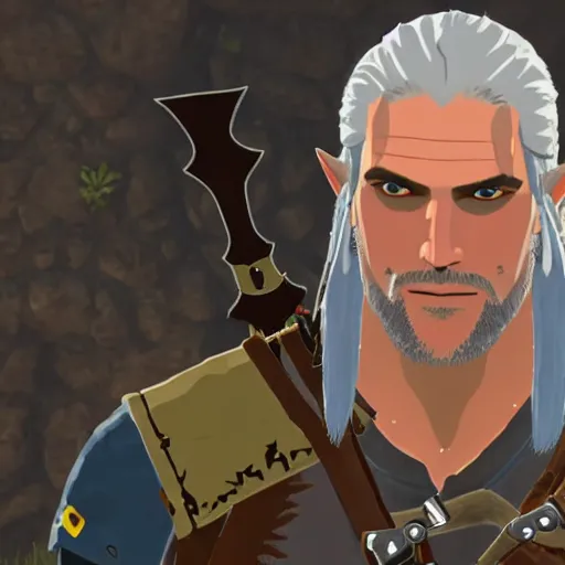 Image similar to Geralt of Rivia in The Legend of Zelda Breath of the Wild