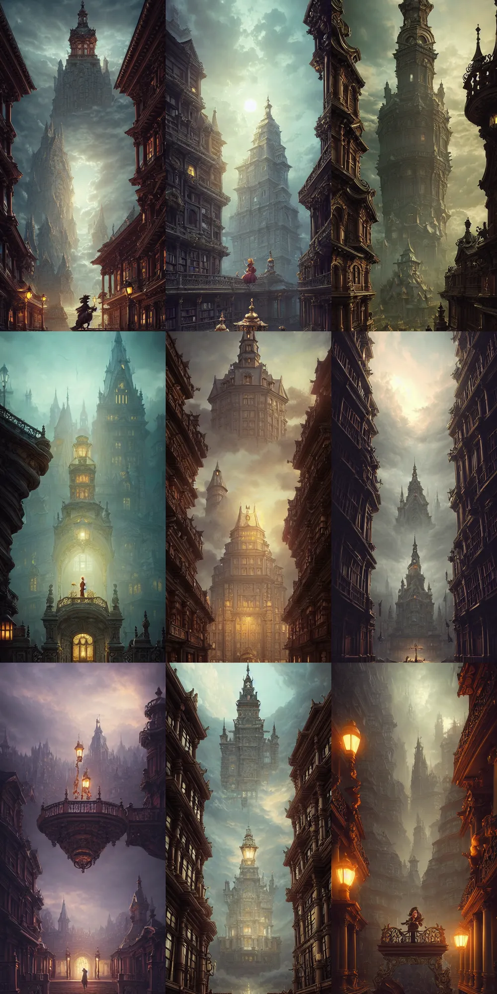 Prompt: fantasy rococo library, insanely detailed. instagram photo, kodak portra. by wlop, ilya kuvshinov, krenz cushart, greg rutkowski, pixiv. zbrush sculpt, octane, maya, houdini, vfx. huge cityscape. cinematic dramatic atmosphere, sharp focus, volumetric lighting