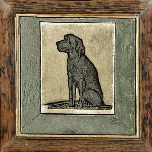 Prompt: medieval etching art of dogs