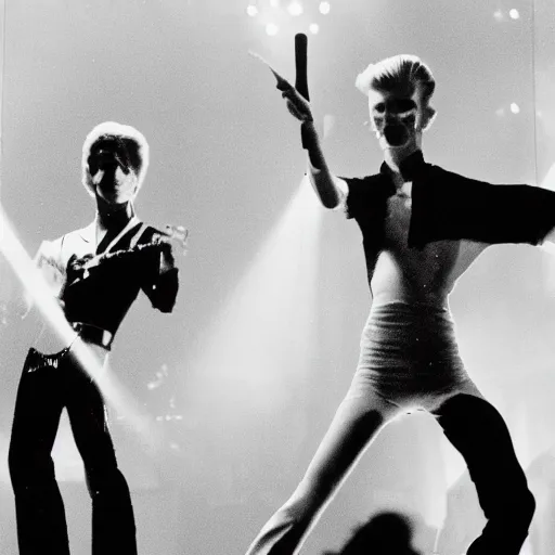 Image similar to David Bowie concert glam era with cool lighting, claymation