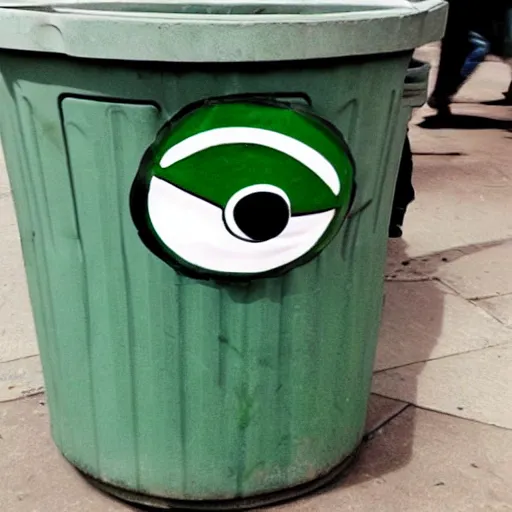 Image similar to pepe the frog standing in a trash can