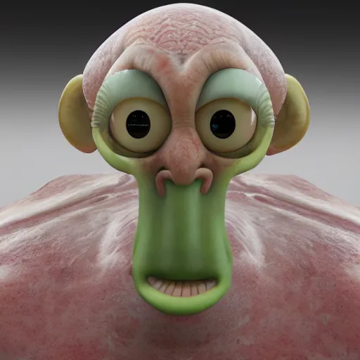 Image similar to squidward tentacles from spongebob squarepants with red realistic eyes, realistic, 8k