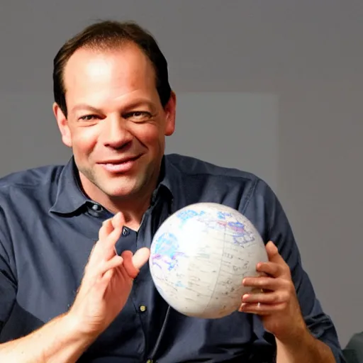 Prompt: phil spencer holding a globe, photo