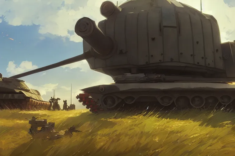 Image similar to a church built on top of a tank. in an open field. key visual, conceptart, ambient lighting, highly detailed, digital painting, artstation, concept art, sharp focus, by makoto shinkai and akihiko yoshida and greg manchess