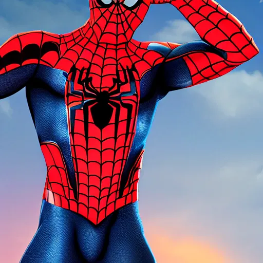 Image similar to spider - man with an extremely large head and tiny arms