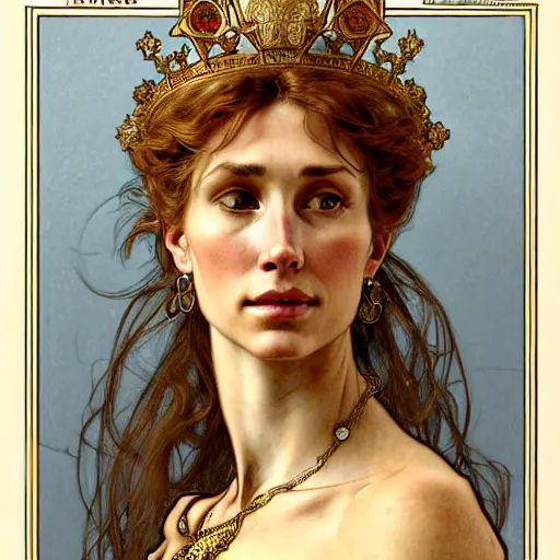Prompt: highly detailed portrait of a majestic lioness queen in the form of a beautiful woman. d & d, art by anton pieck and augustus edwin mulready and alphonse mucha and magali villeneuve. trending on artstation, intricate details, energetic composition, golden ratio, concept art, illustration, elegant art