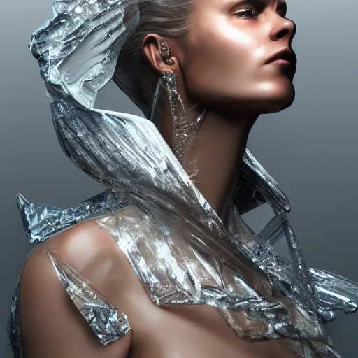 Prompt: a highly detailed digital image of a futuristic woman elegantly wrapped with ice shards, by Andrea Chiampo, artstation and Frederik Heyman, extremely detailed woman, stunning volumetric lighting, hyper realism, fantasy 4k