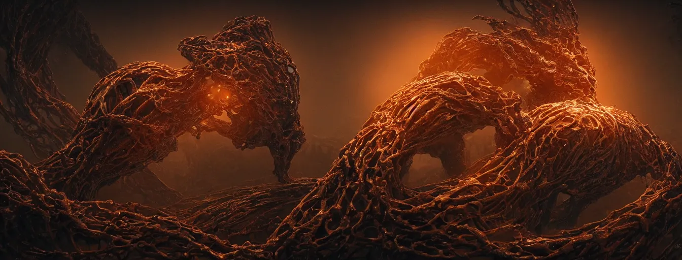 Prompt: hive mind entwined bodies, scorn themed dark sf biomechanical, intricate artwork masterpiece, ominous, dramatic horror cinematic lighting, volumetric 8 k, elden ring, by zdizslaw beksinski, karol bak, brian froud, trending on cgsociety, octane render, 8 k