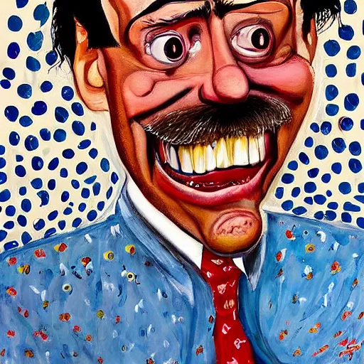 Image similar to a detailed painting jim carrey as borat by gerald scarfe and ralph steadman