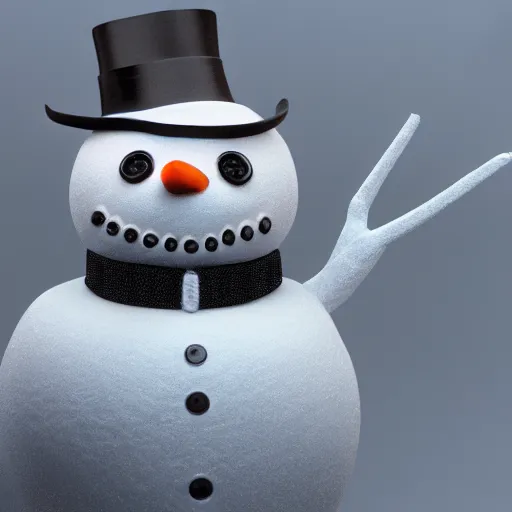 Image similar to a highly detailed humanoid snowman in business suit with black eyes and mouth, no nose, hyperrealism, professional, octane render, full length, digital art